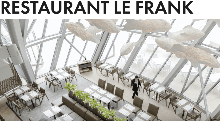 View looking down on the Restaurant Le Frank at the Fondation Louis Vuitton 