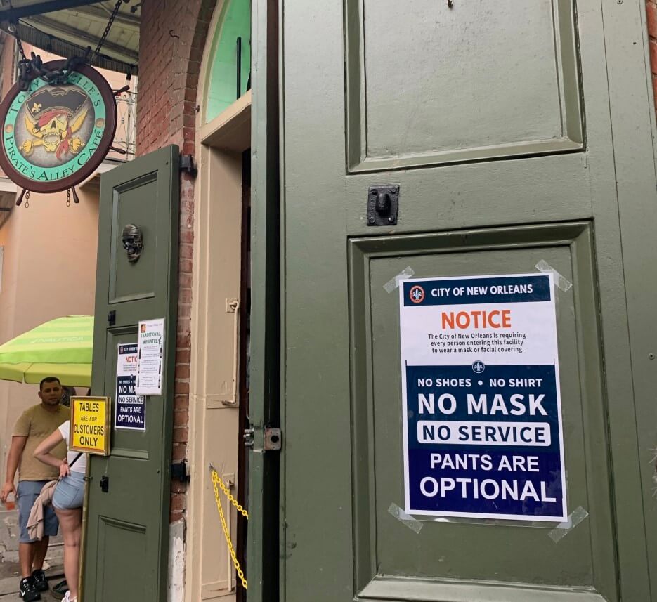 Humorus poster in New Orleans: No mask No service, Pants optional