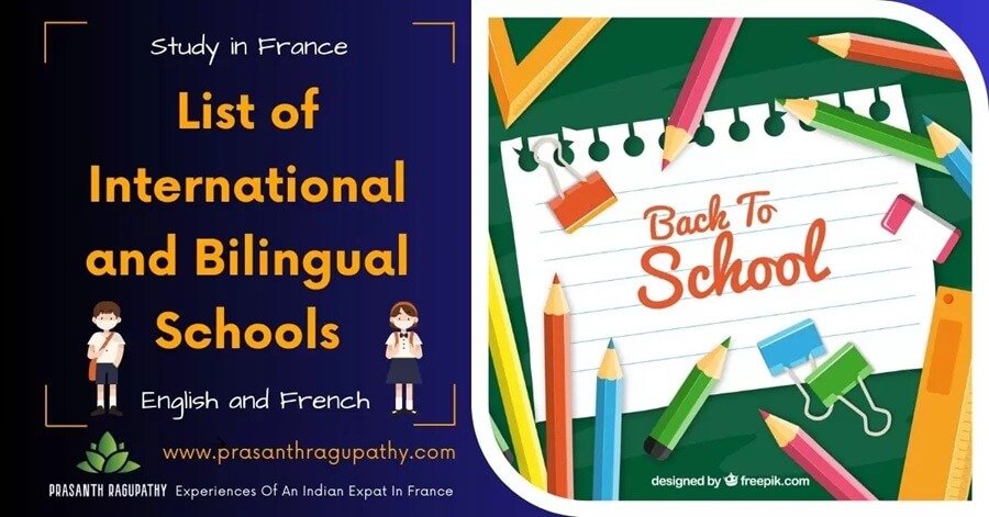Graphic meme with a list of International and bilingual schools in France