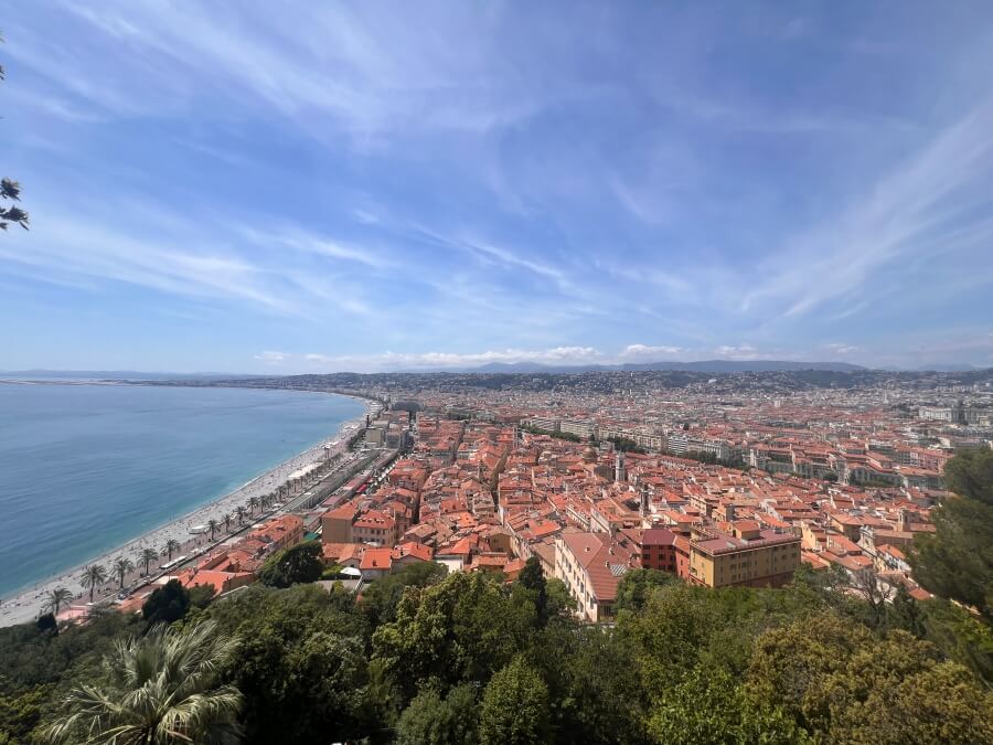 Distant aerial view of Nice and the coastline