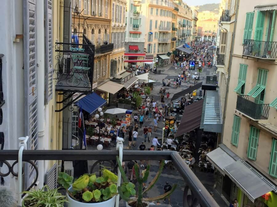 Looking down rue Masséna in Nice, France