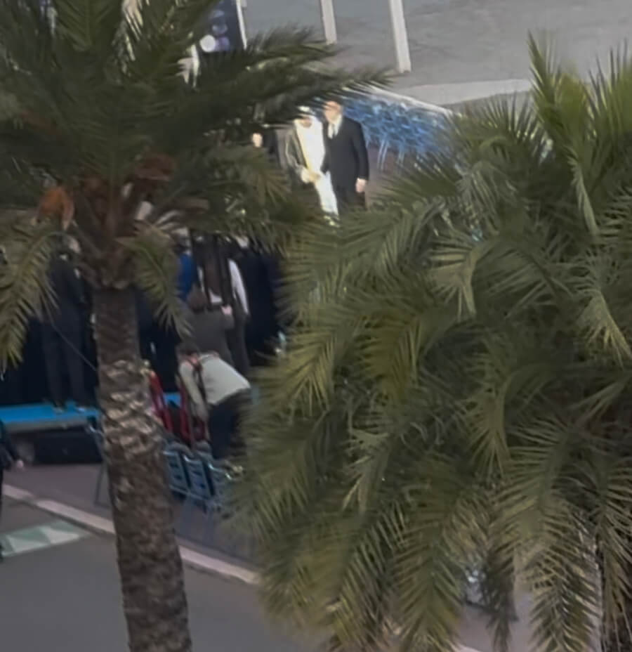French president, Macron, seen in the garden from the penthouse apartment in Nice, France 