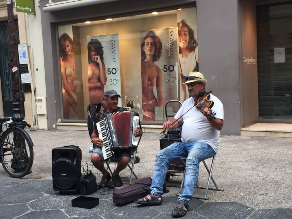 Street musicians on rue Masséna in Nice France