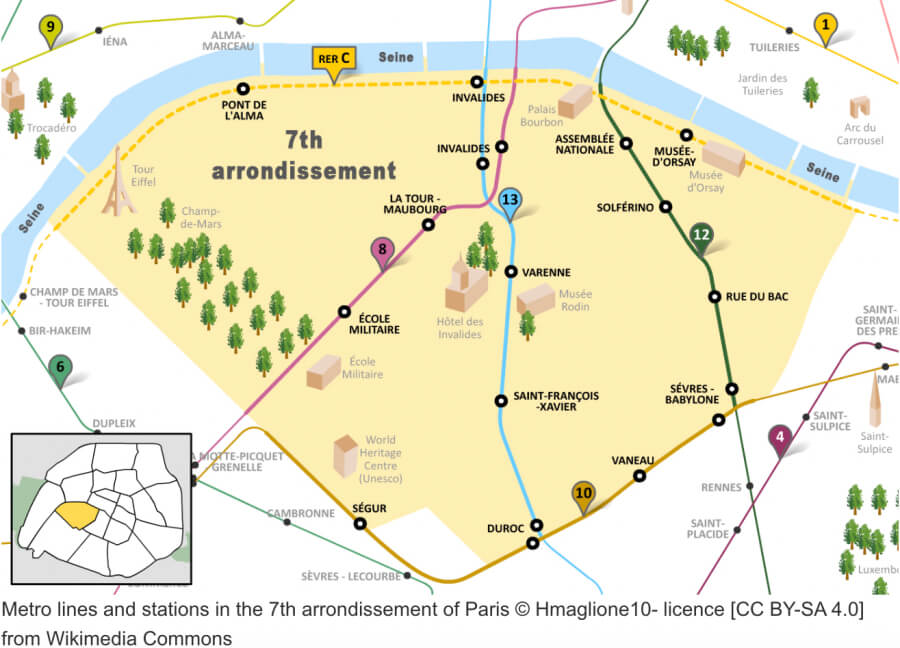 Graphic map of the 7th Arrondissement in Paris