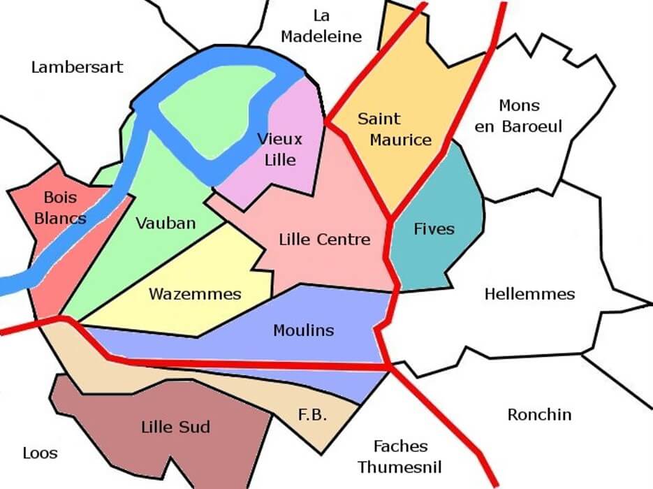 Colorful map of the Lille neighborhoods