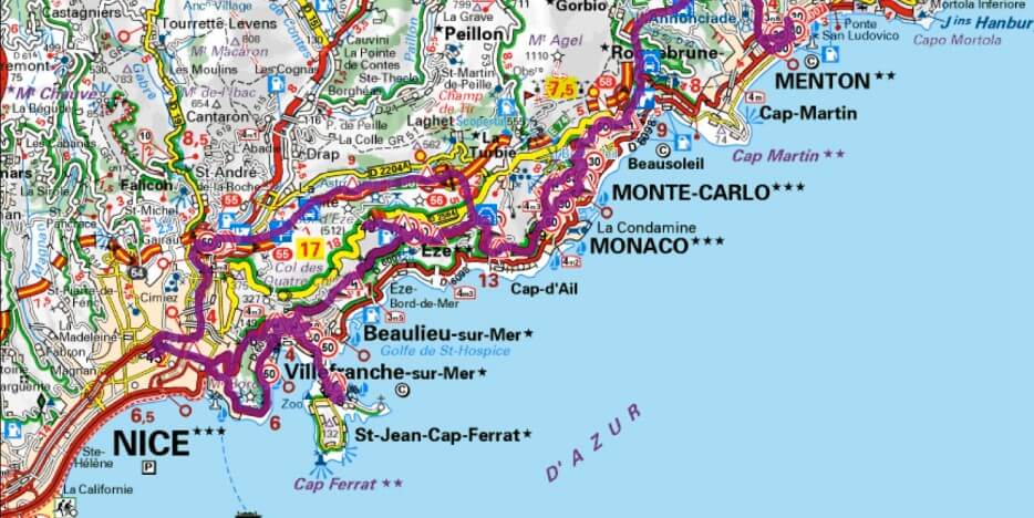 Map of the tour route along the Cote d'Azur for the Living and Investing in France conference in Nice France