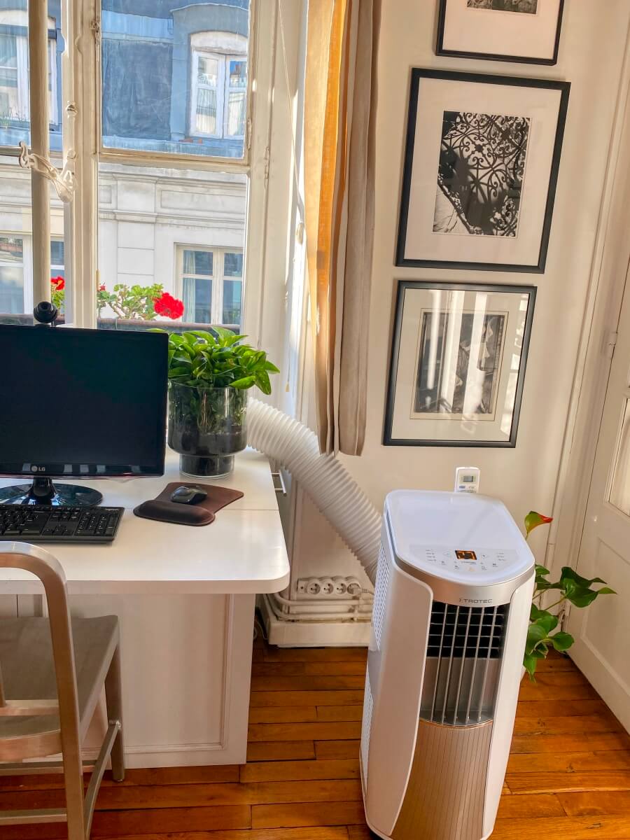 The portable air conditioner in Adrian Leeds' Paris apartment
