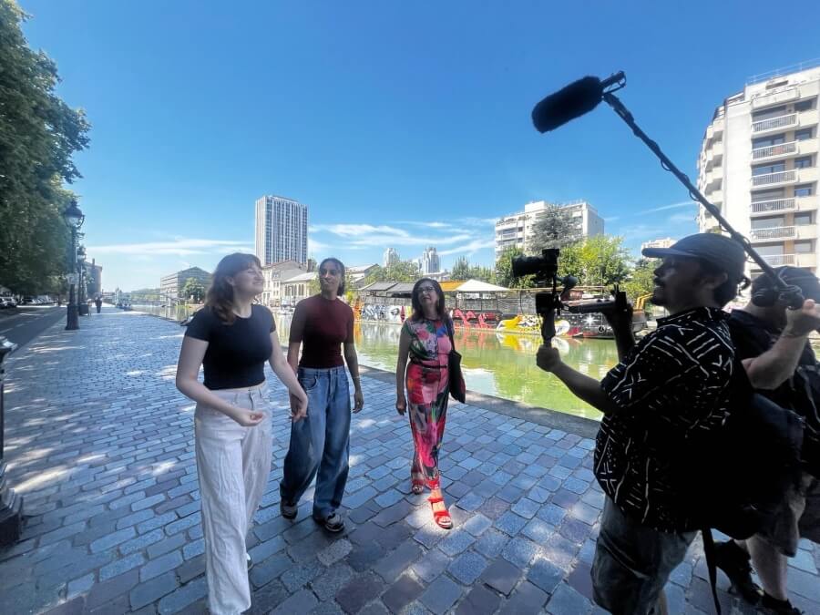 Filming House Hunters International with Anne and Clara at the Bassin de la Villette