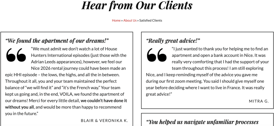 Comments quoted from Adrian Leeds Group clients