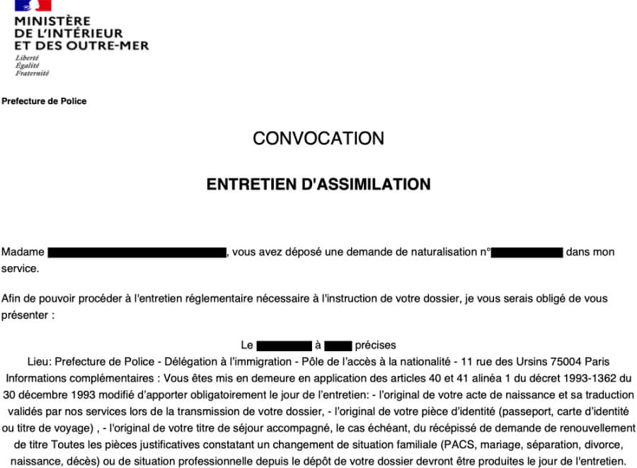 Copy of letter to Adrian Leeds from the Ministère de l’Intérieur et des Outre-Mer
