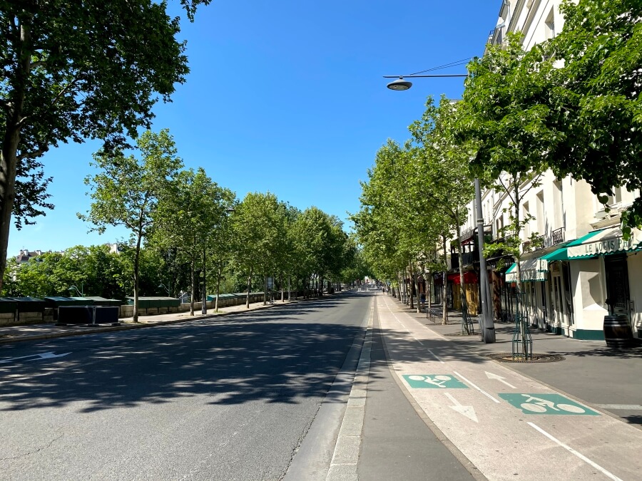 Empty summer streets in Paris, France