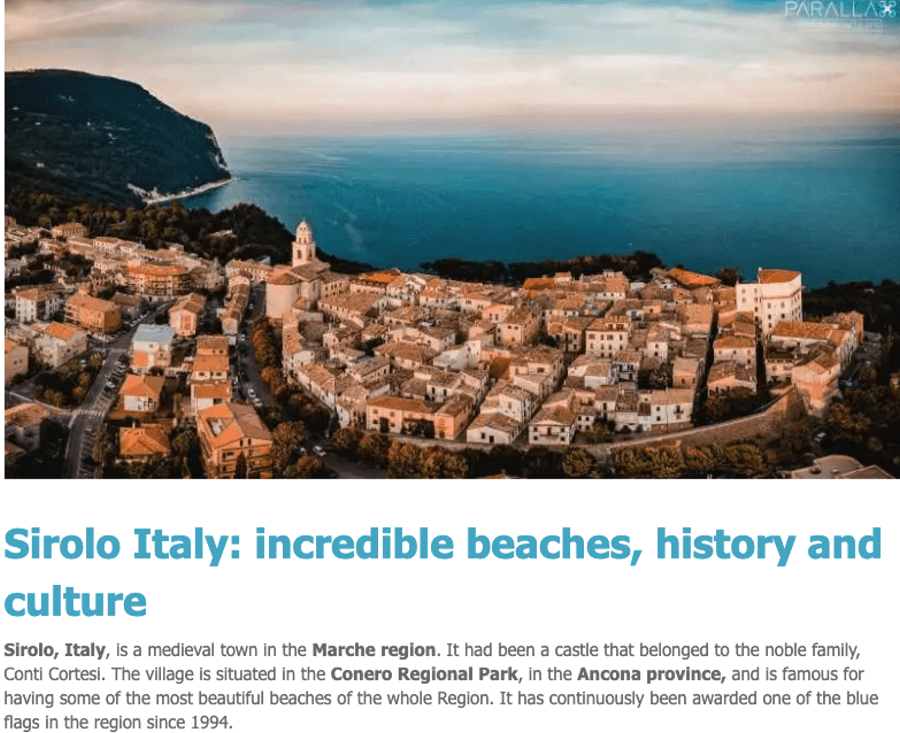Photo and article title and synopsis on Sirolo, Italy