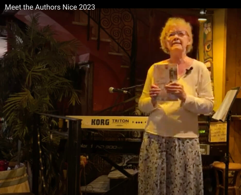 Janet Hulstrand speaking at Meet the Authors in Nice