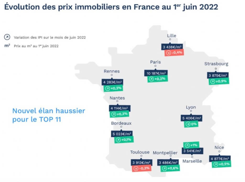 Map/meme showing the evolution of real estate prices throughout France