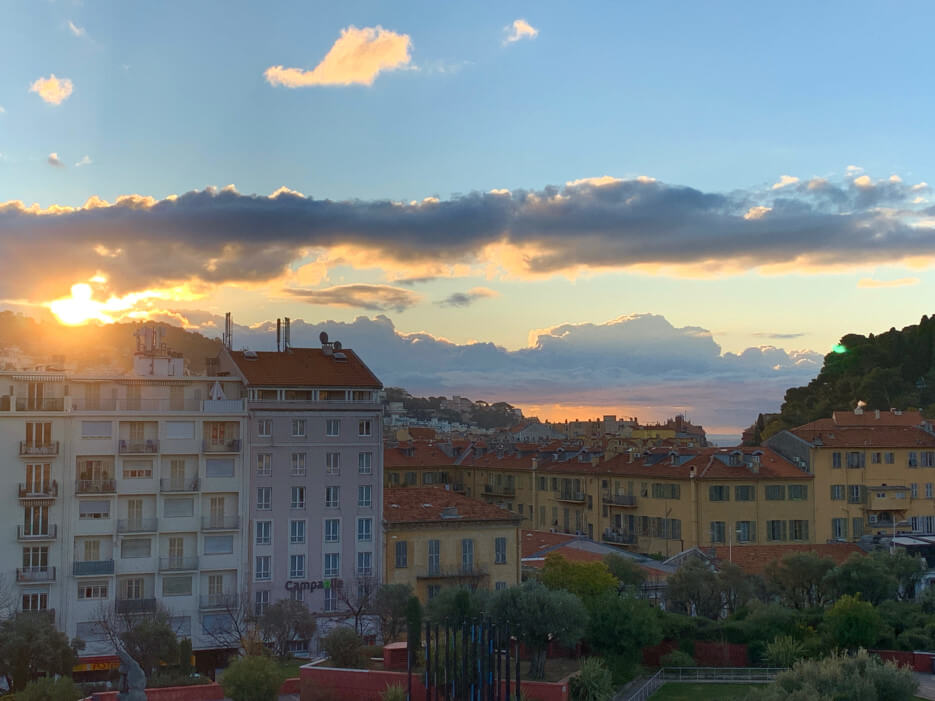 Patty Sadauskas' view of sunset from her apartment in Nice