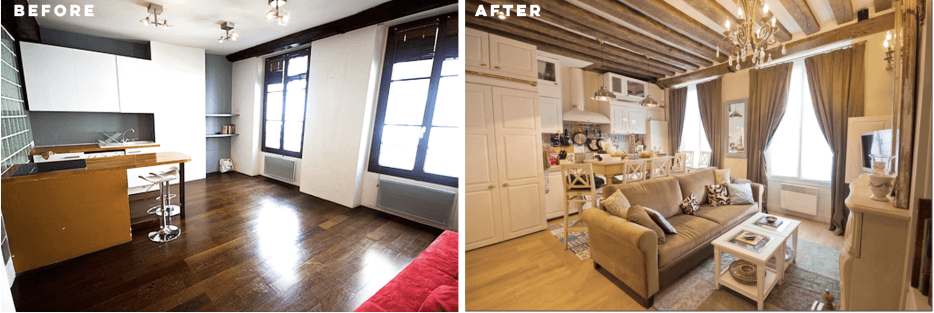 Before and after photos of decor by Martine di Mattéo