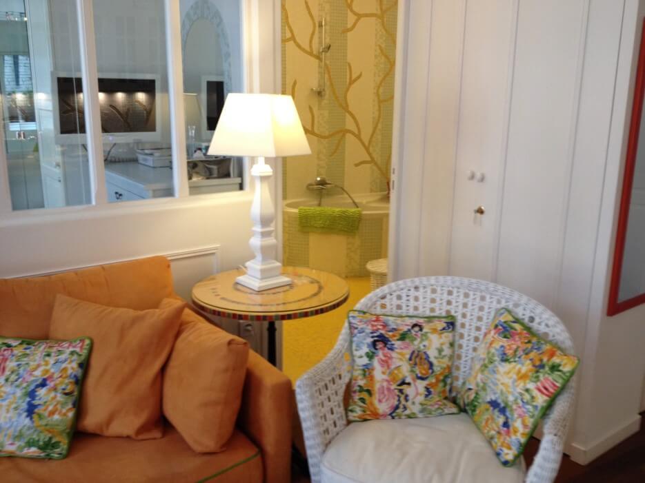 Living room in Adrian Leeds' Le Matisse apartment in Nice
