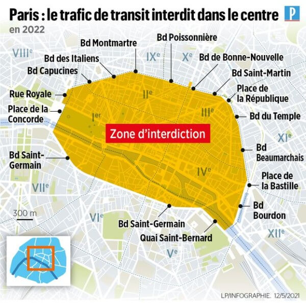 Map showing the traffic revisions for central Paris
