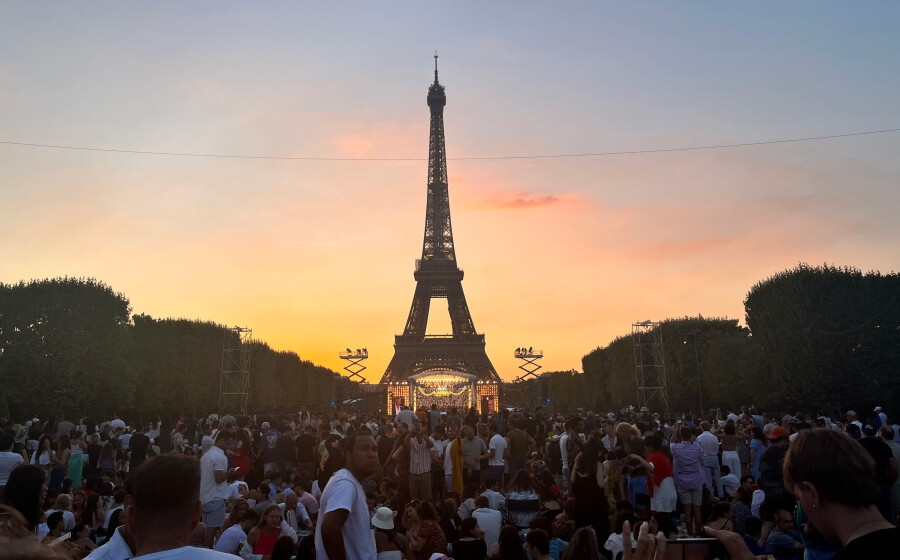 The Champ de Mars in Paris at sundown