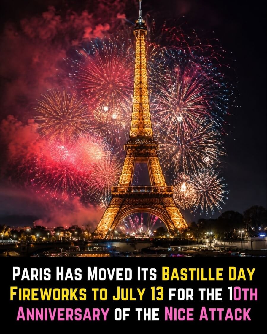 Poster announcing the date change for the fireworks in Paris
