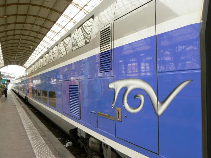 A TGV train in the station in Paris