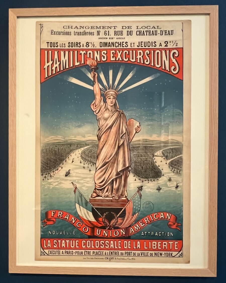 A poster for Hamilton Excursions on exhibit at the Musée Carnavalet, 1776–2026: 250 Years of Franco-American Friendship