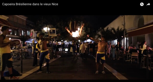 Capoiero dancers at night in Nice