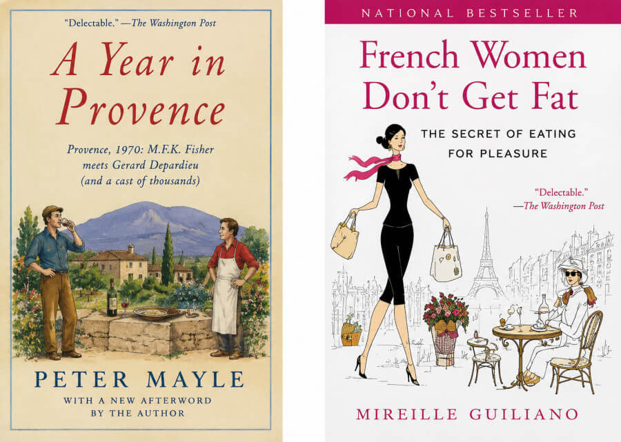 The covers of A Year in Provence and French Women Don't Get Fat