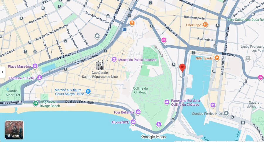 Google map pinpointing the location of the new Fractional Property, La Perle du Port in Nice, France