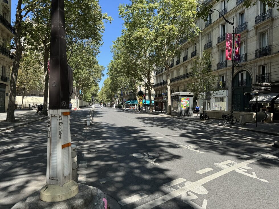 An empty street in Paris during the summer