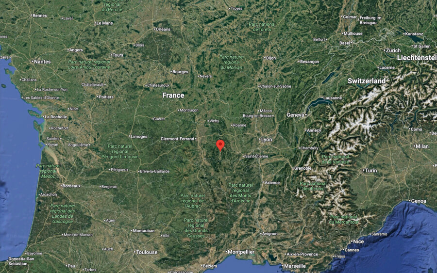 Google map pinpointing Ambert's location in La France Profonde