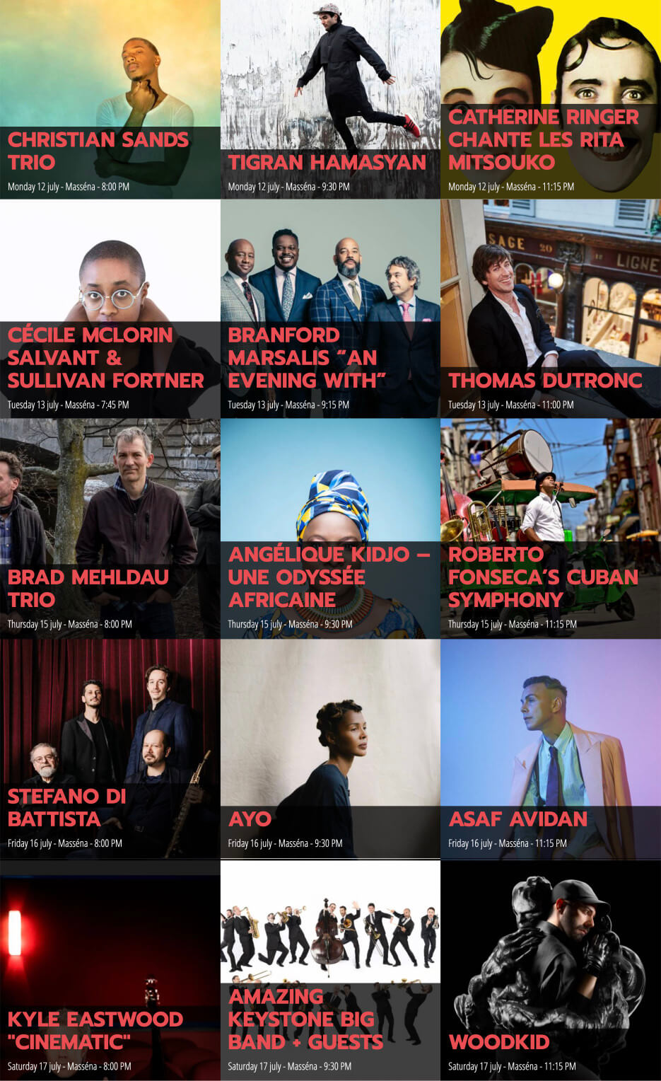 Poster for the lineup of musicians for this year's Jazz Festival in Nice