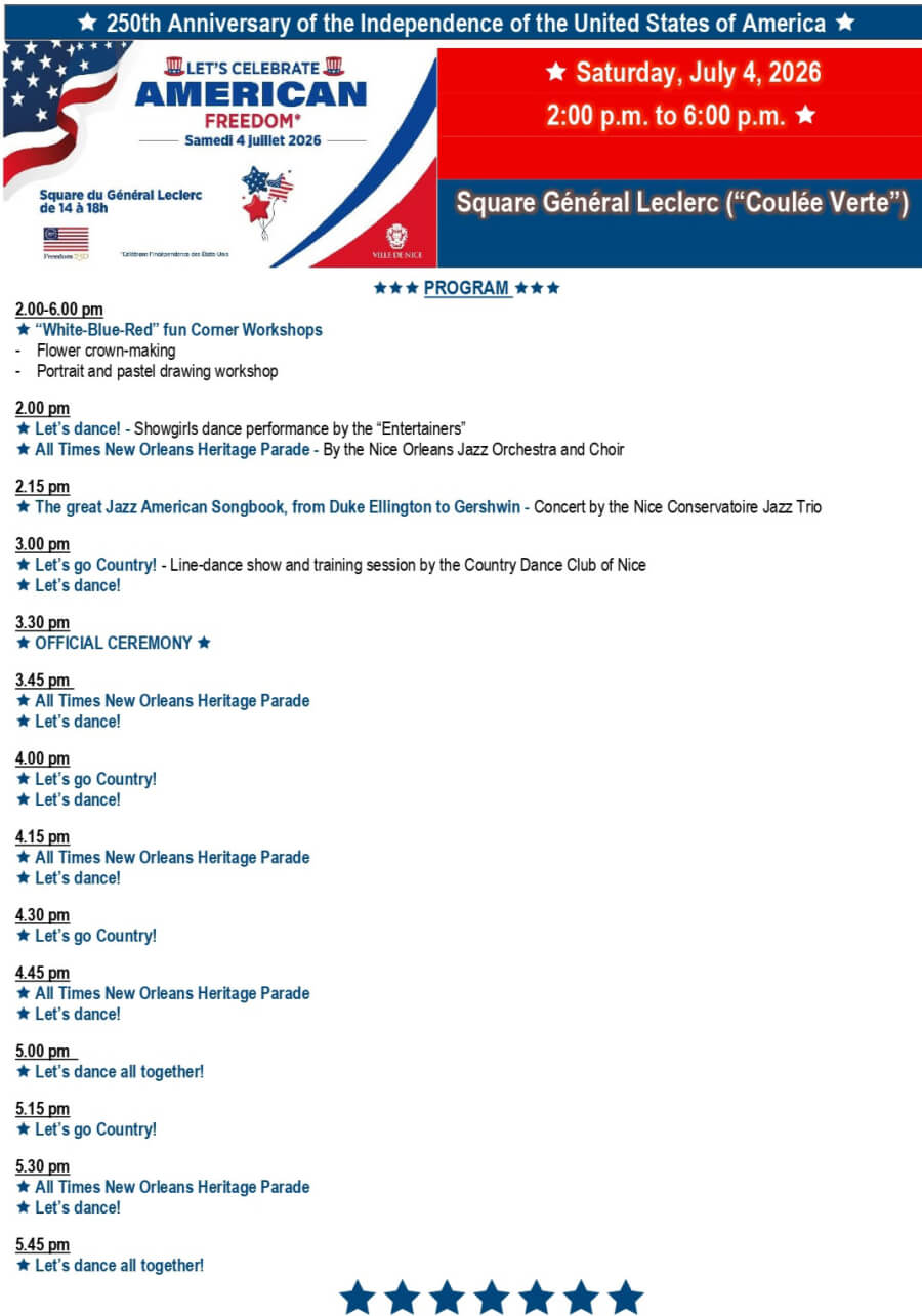 Poster of Nice's lineup of 4th of July activities