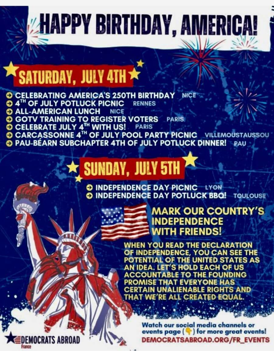 Poster of the Democrats Abroad 4th of July activities