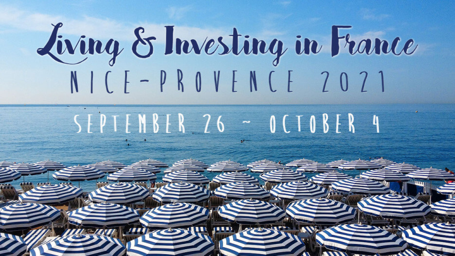 Logo for the Living & Investing in France conference in Nice