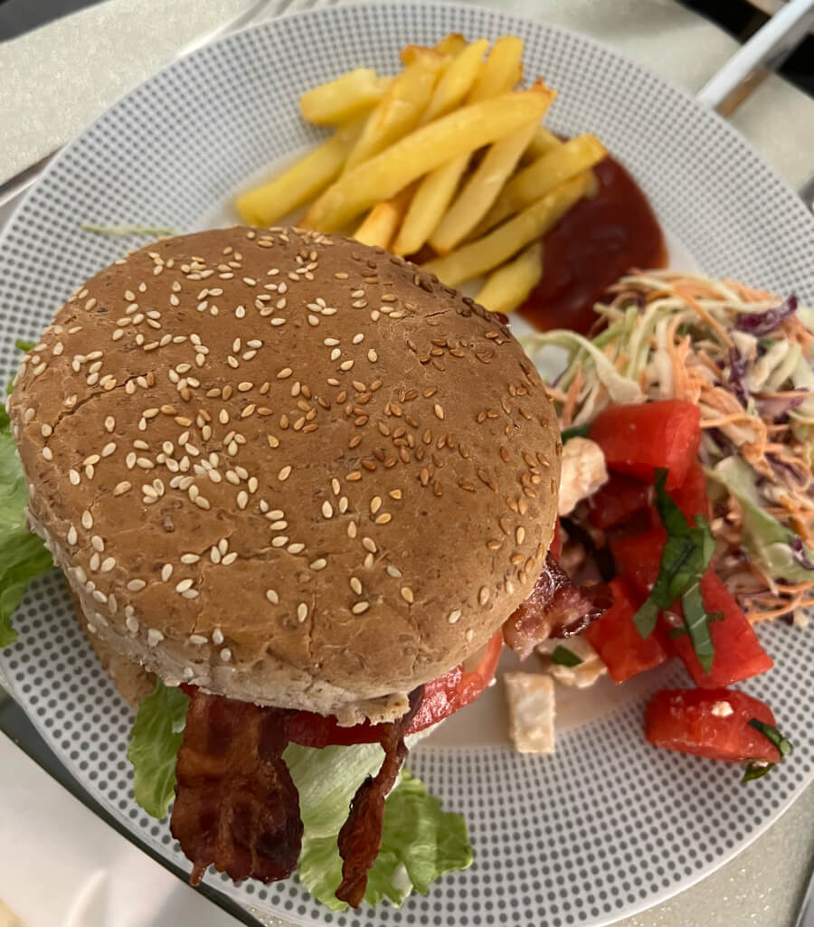 4th of July hamburger plate with fries and coleslaw 