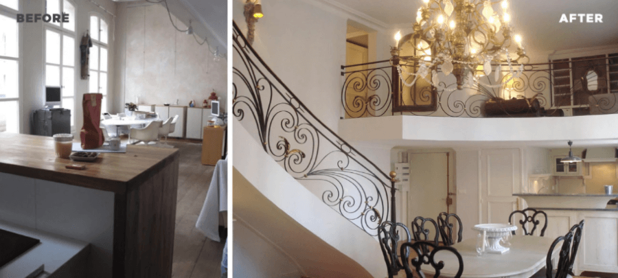 Before and after shots of an apartment interior by Martine di Mattéo
