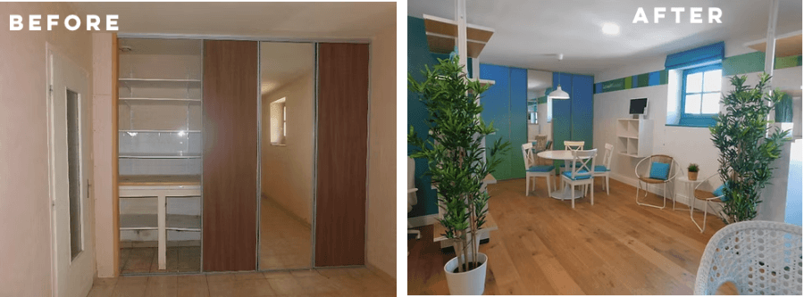 Before and after shots of an apartment interior by Martine di Mattéo