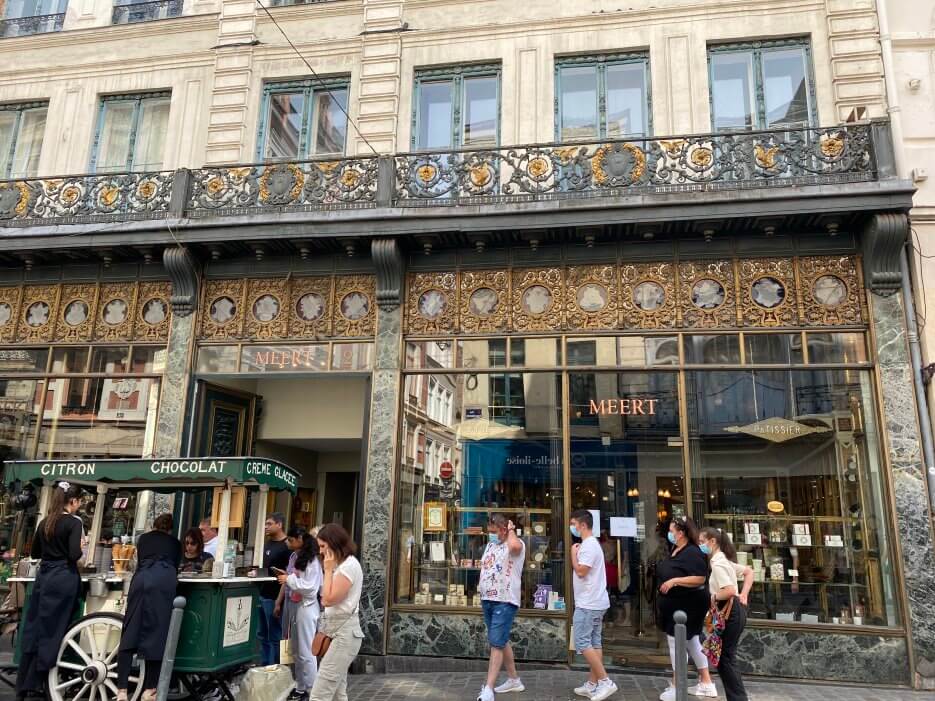 The facade for Maison Meert patisseried in Lille, France