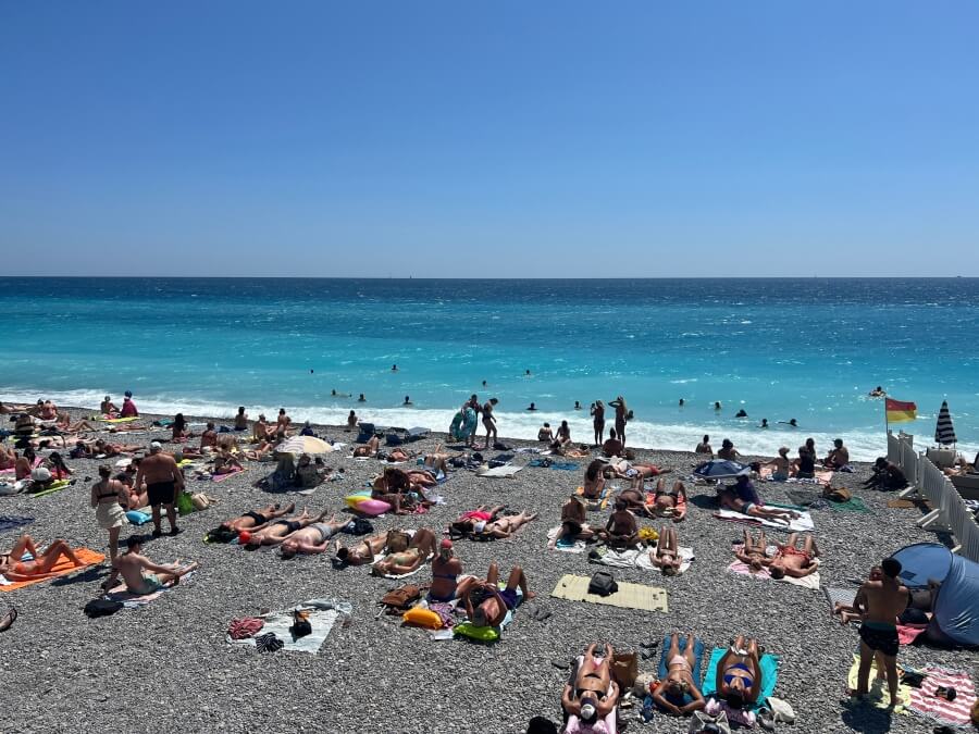 A crowded beach in Nice, France