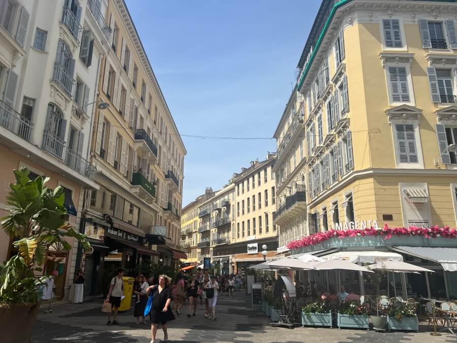 Looking down rue Masséna in Nice, France