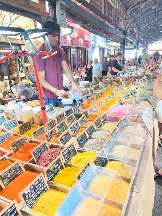 The spice stands in the Antibes market