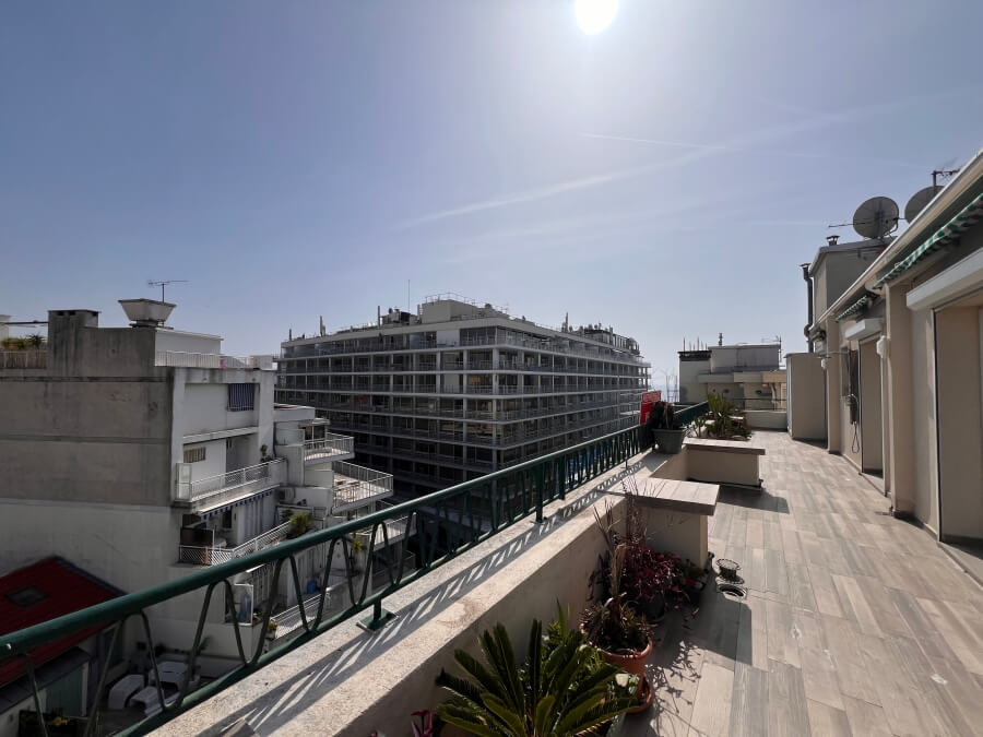 The terrace on Adrian Leeds' new apartment in Nice, France