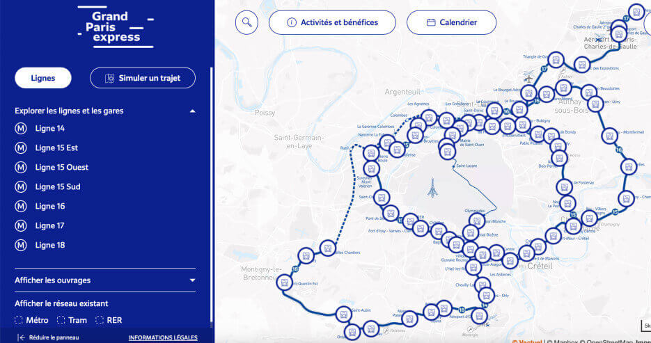 Map for the Super Métro stations around Paris