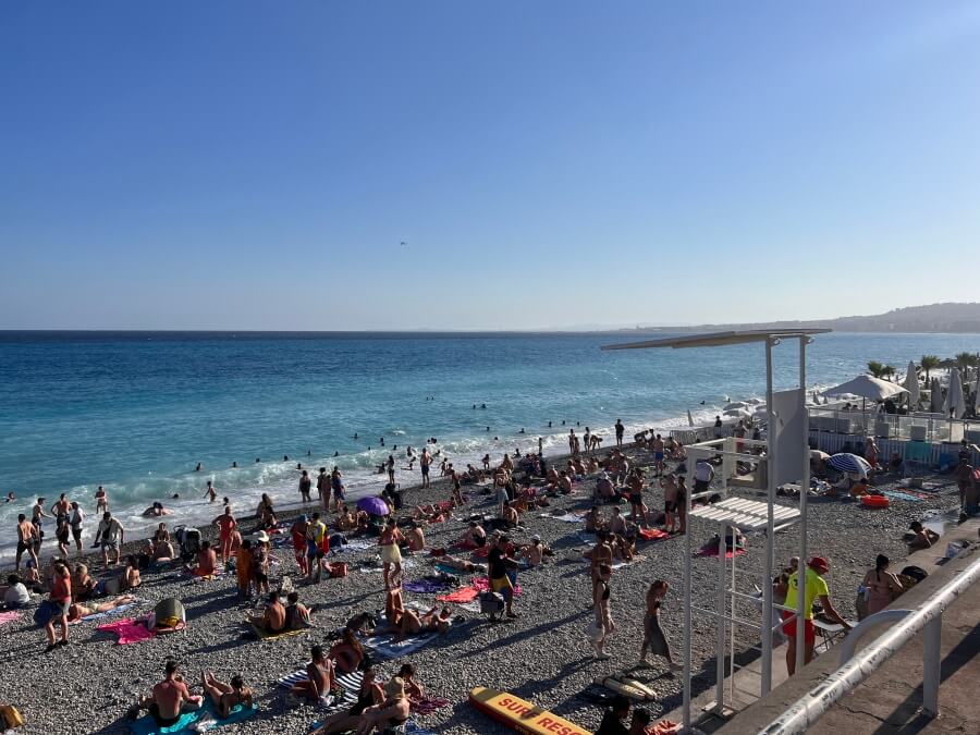 A busy beach in Nice, France