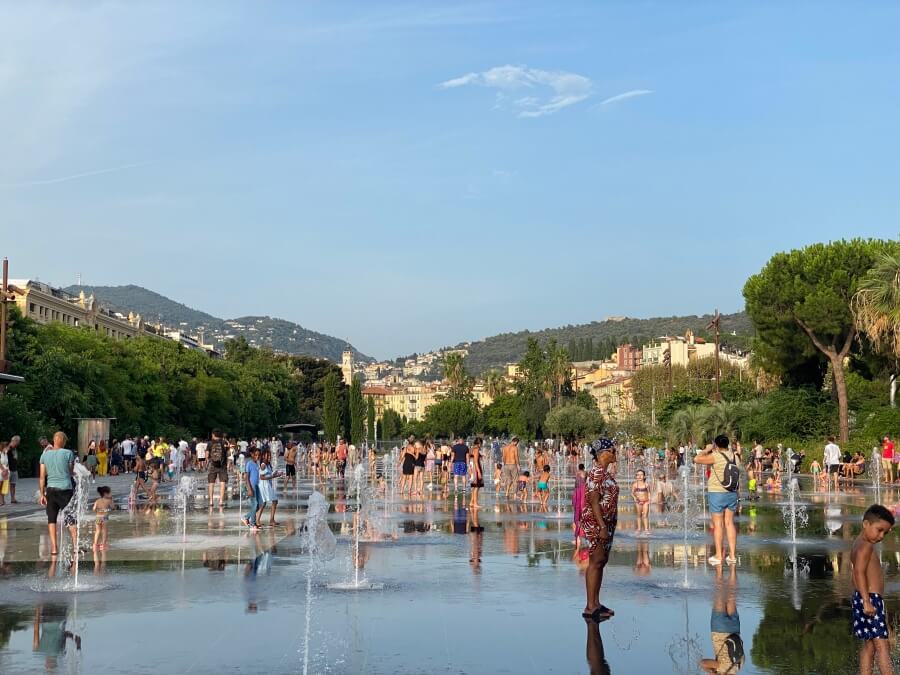 A very busy Promenade de Paillon in Nice