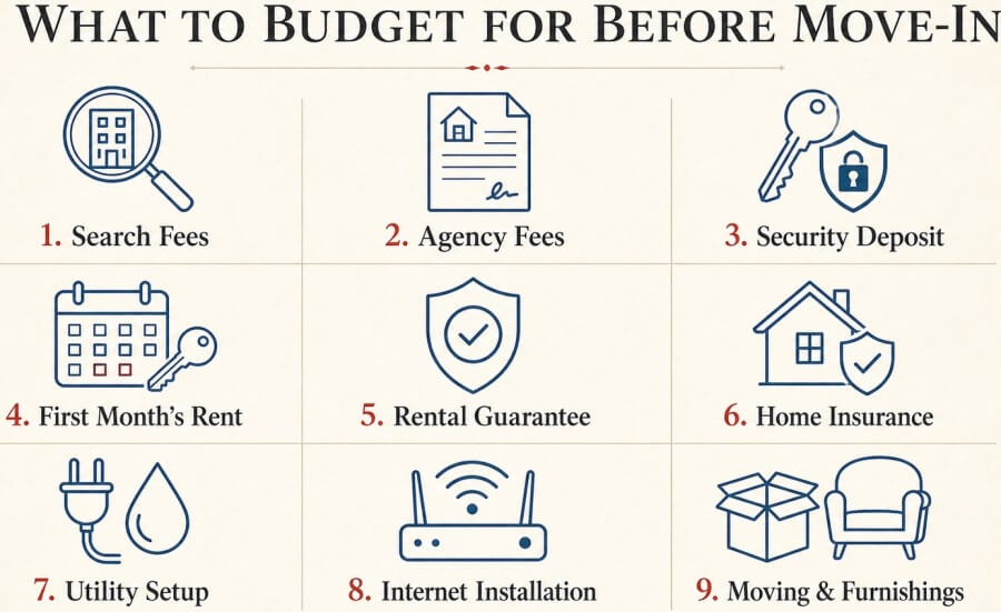 An infographic for the rental expenses for an apartment in France