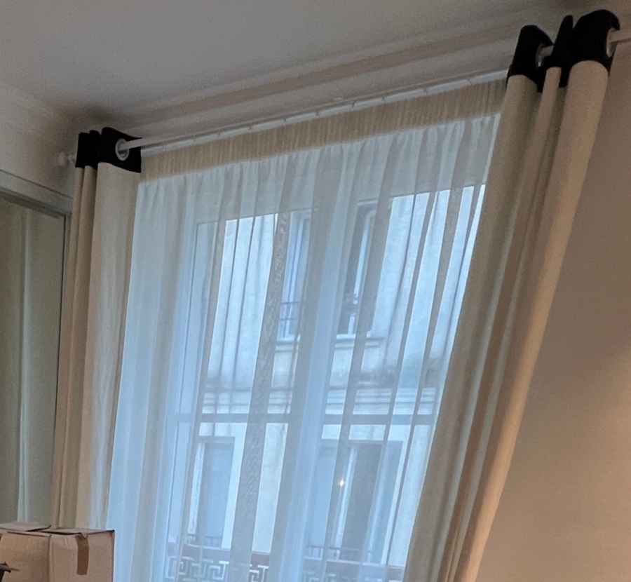 The sentimental drapes hung in Adrian Leeds' renovated apartment in Paris