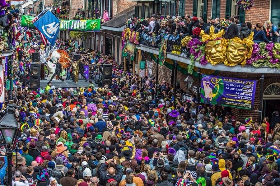 Bourbon street in New Orleans during Mardi Gras