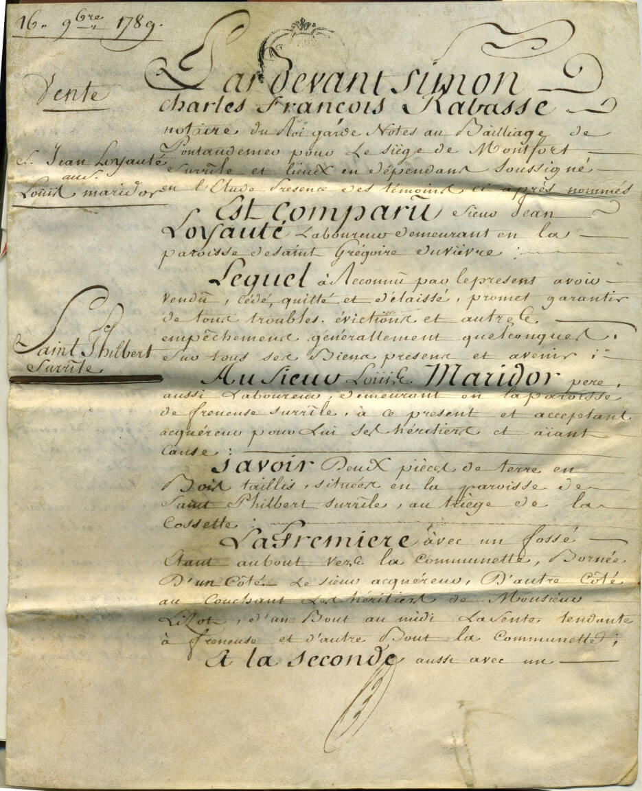 Notarized deed of sale, November 1789, Saint-Philibert-sur-Risle, near Pont-Audemer, Généralité de Rouen